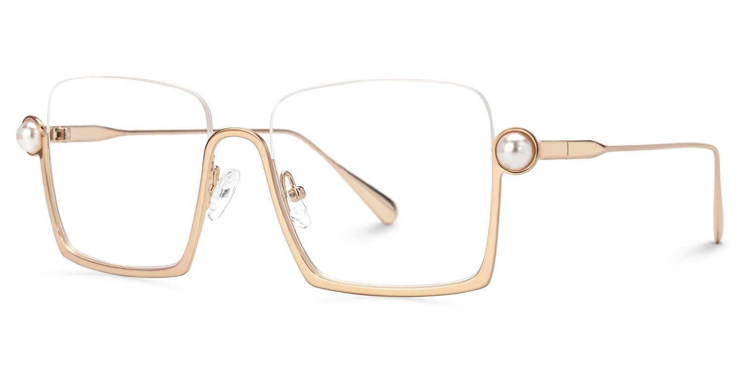 Fenella - Square Gold Eyeglasses | Vooglam Front View