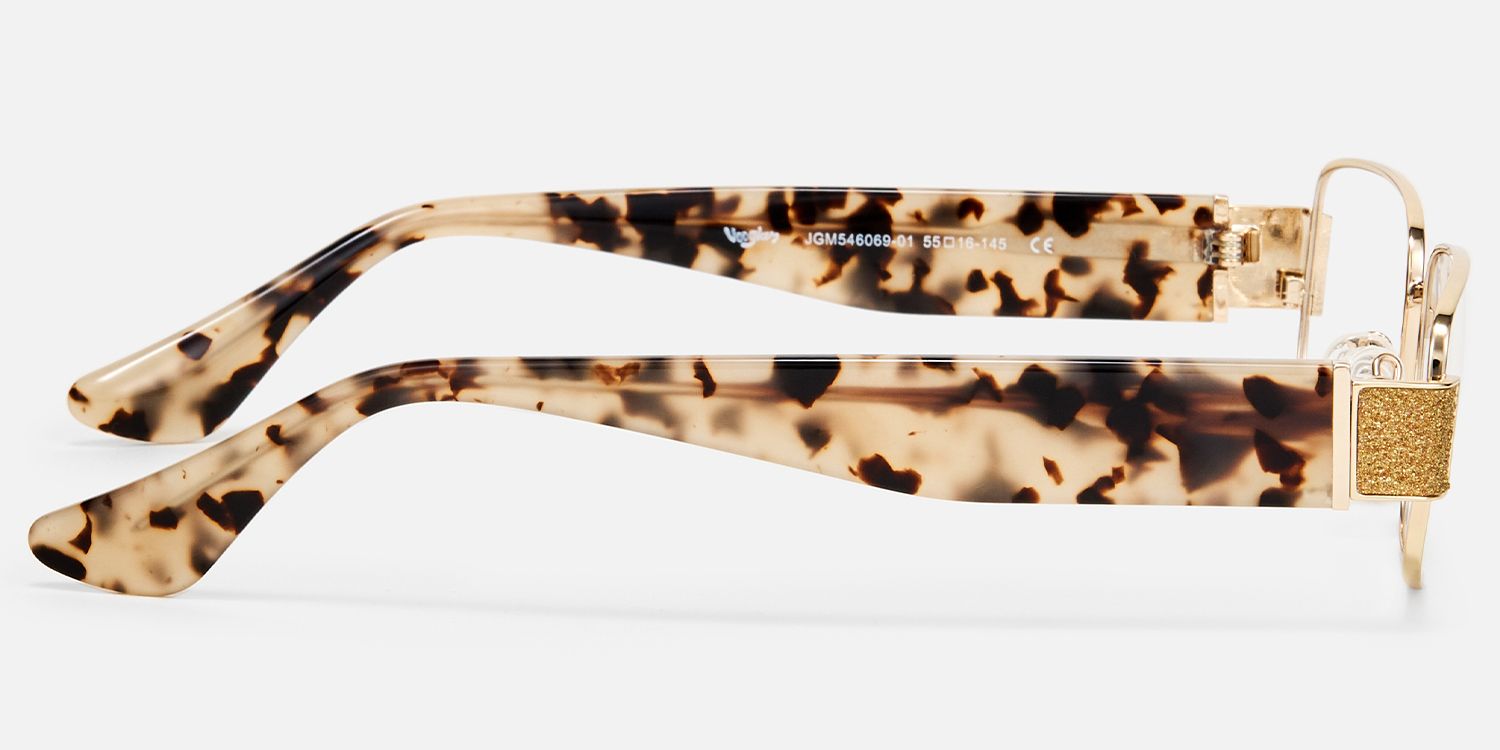 Alexandra - Rectangle Gold Eyeglasses | Vooglam Side View