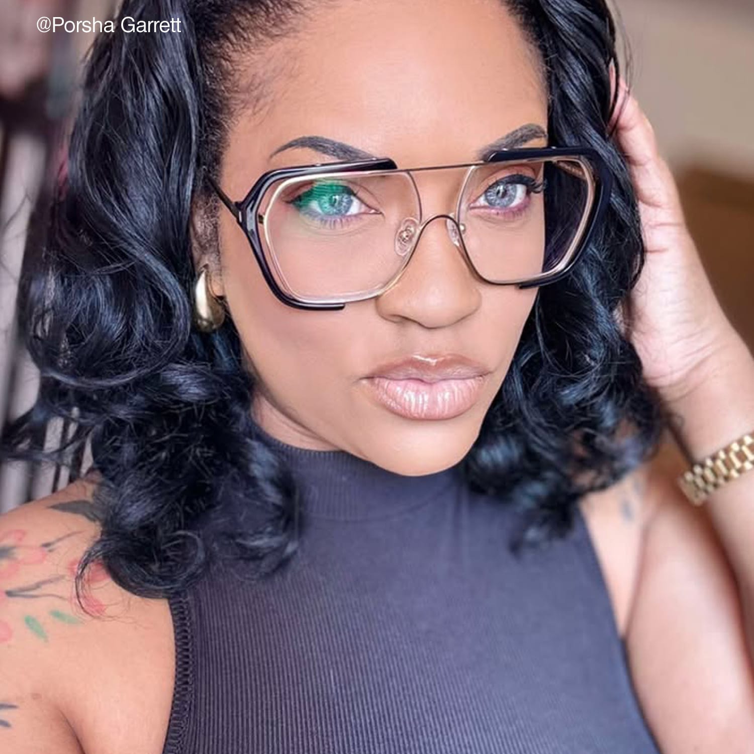 Porsha - Aviator Black Eyeglasses