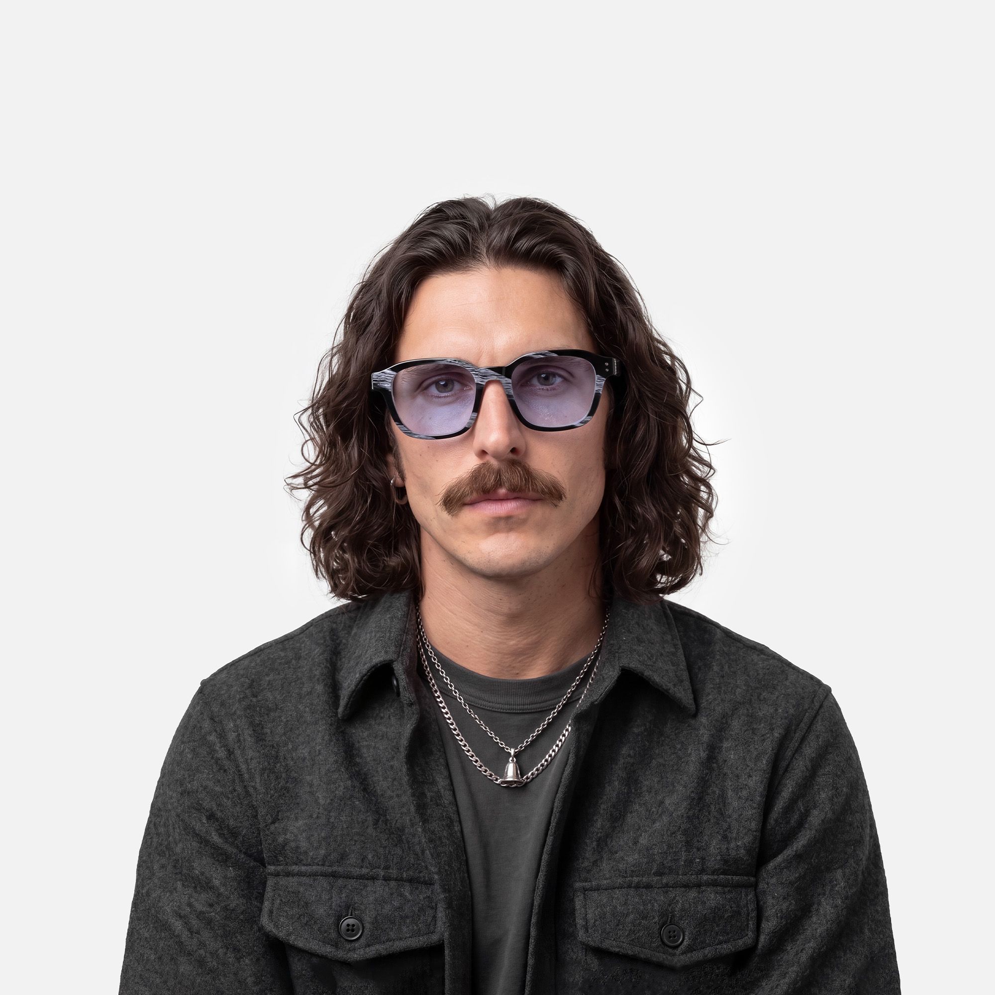 Rainier - Blue Lens Dark Blue Horn Sunglasses by Vooglam - Lifestyle Look