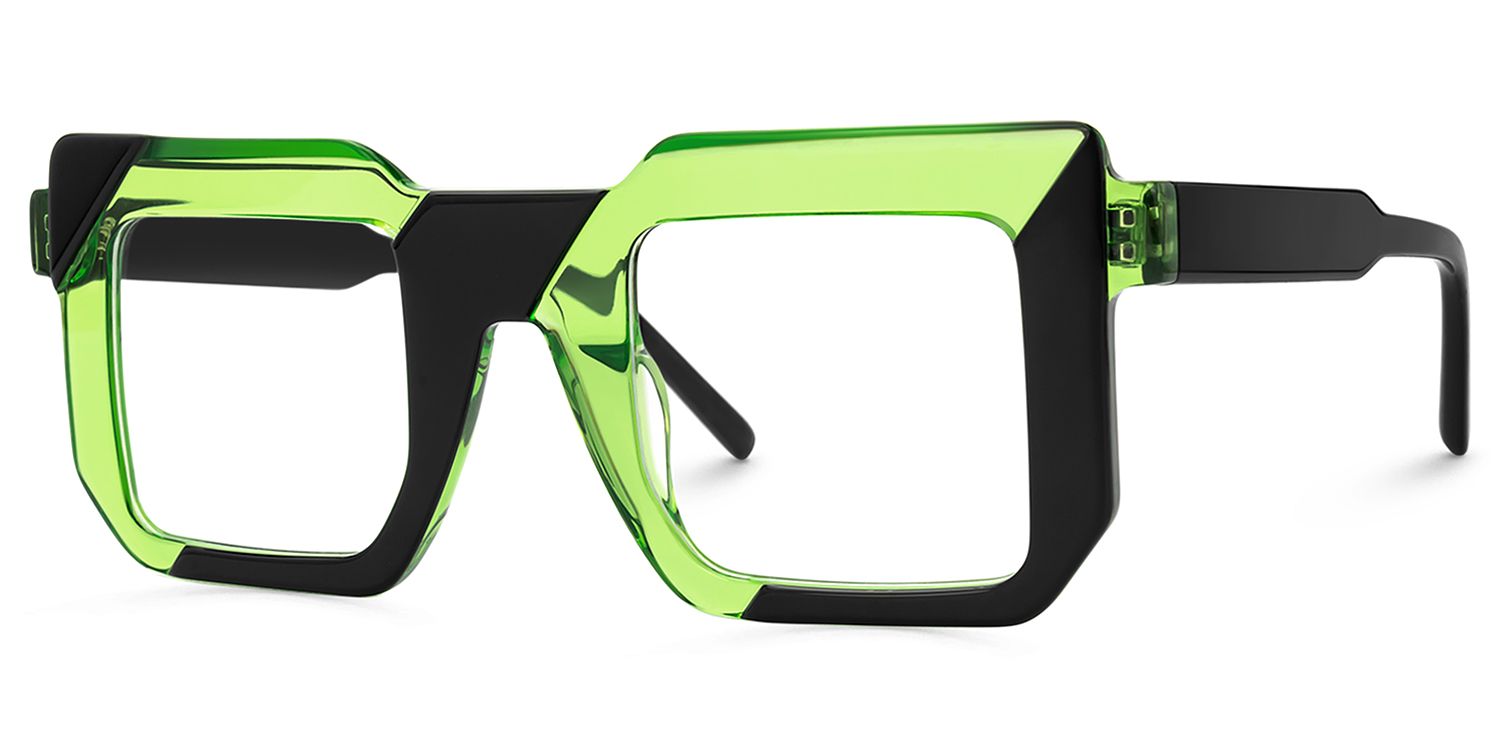 Madhav - Square Green/Black Eyeglasses | Vooglam Front View