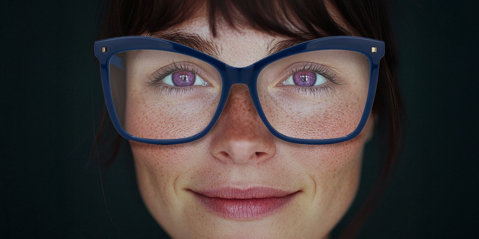 Purple eyes that lady with glasses