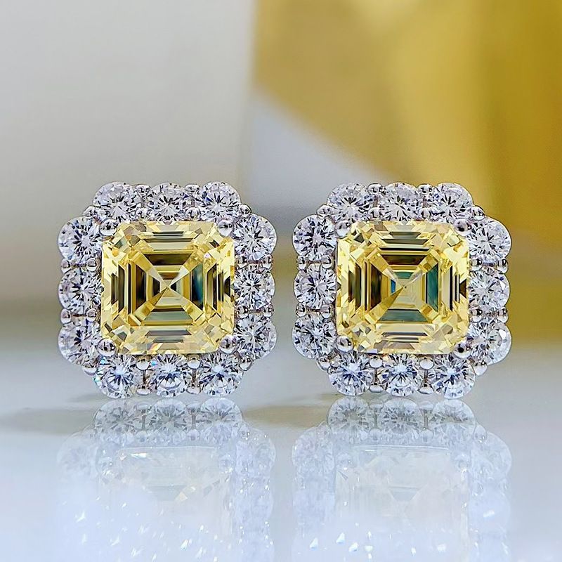 Glamorous Fancy Yellow Square Pierced Earrings by Vooglam - On Model