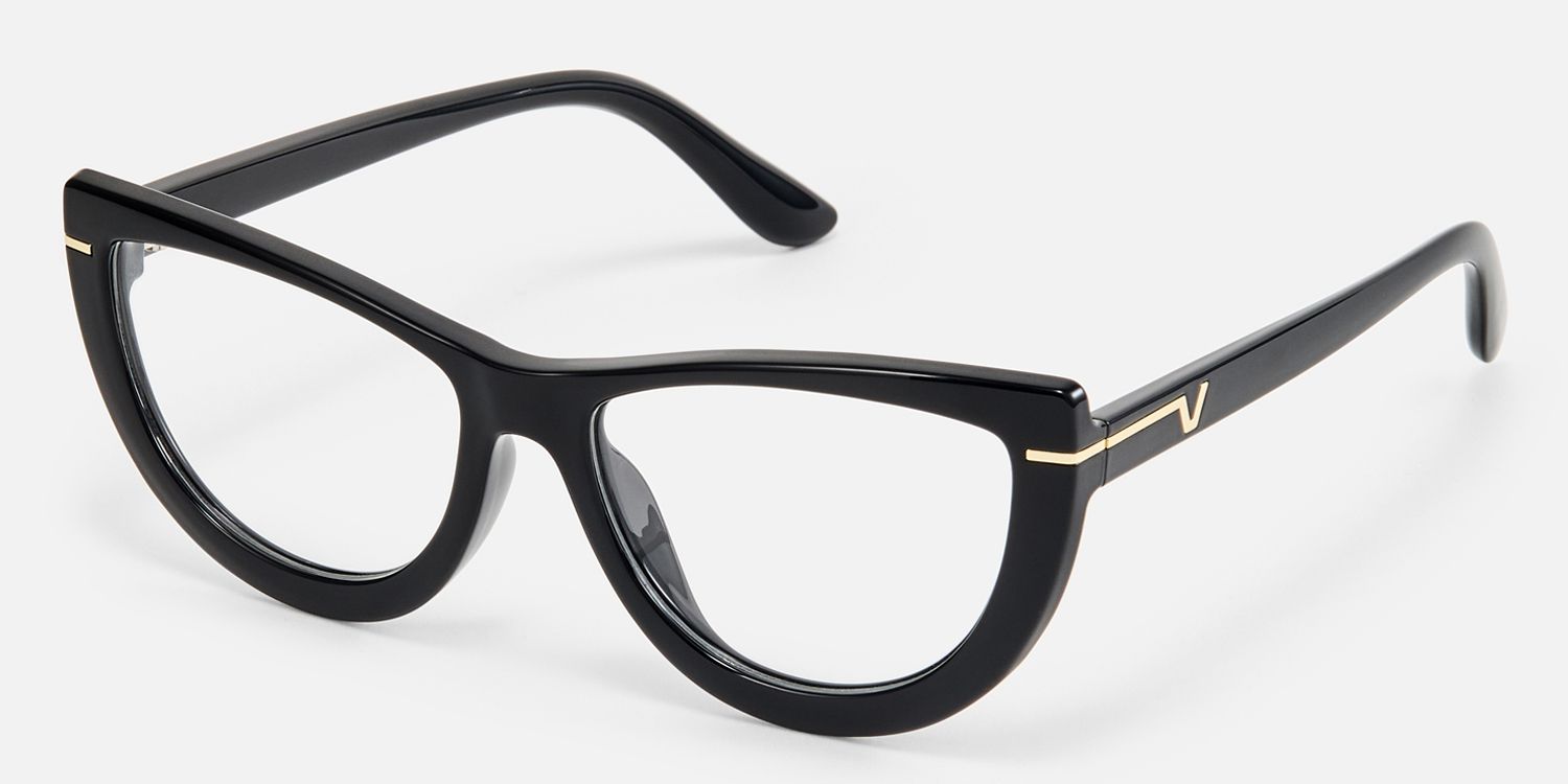 Rhea - Chic Black Glasses with Golden Accents | Vooglam Front View