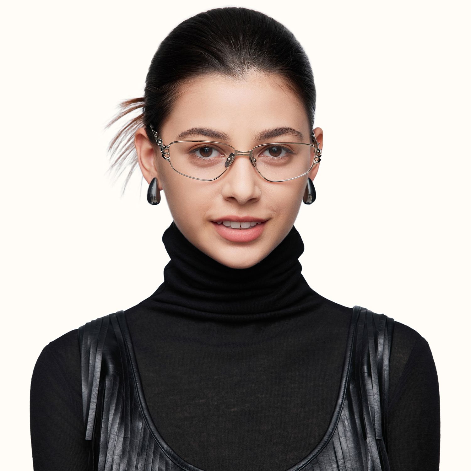 model wearing Spine - Geometric Silver Eyeglasses 1