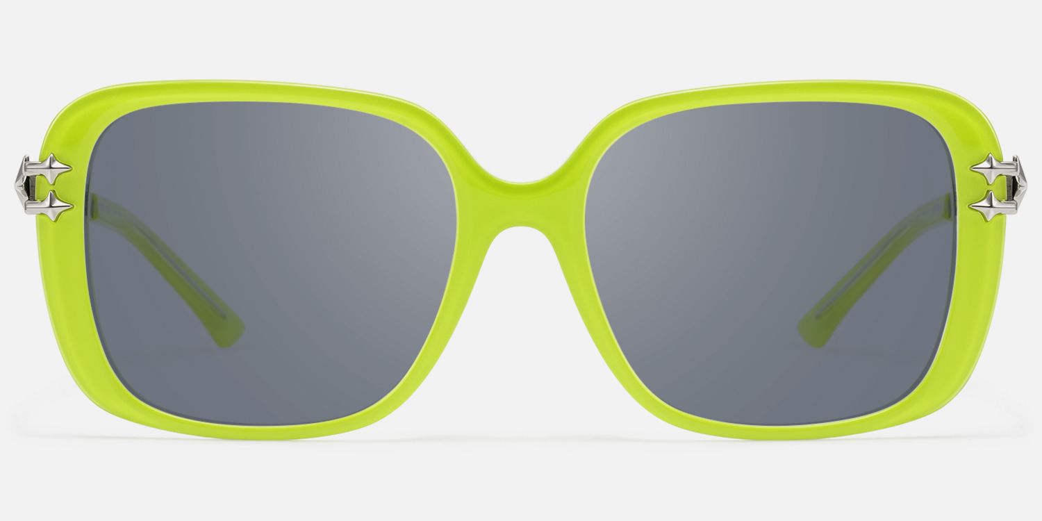 Nova - Neon Green Gray Tint Double Wire Sunnies by Vooglam - Angle View