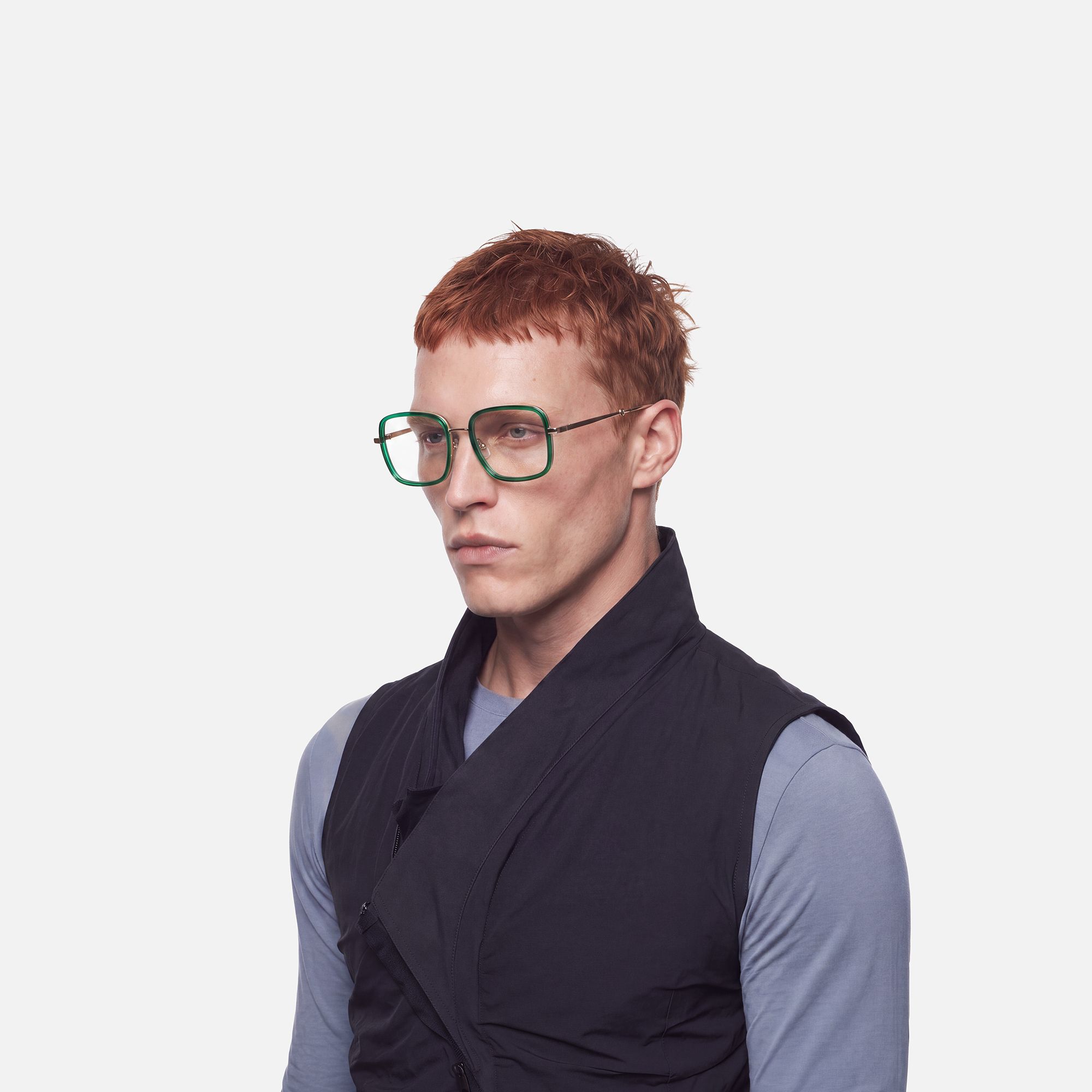Jace - Oversized Green and Gold Square Glasses | Vooglam On Model 4