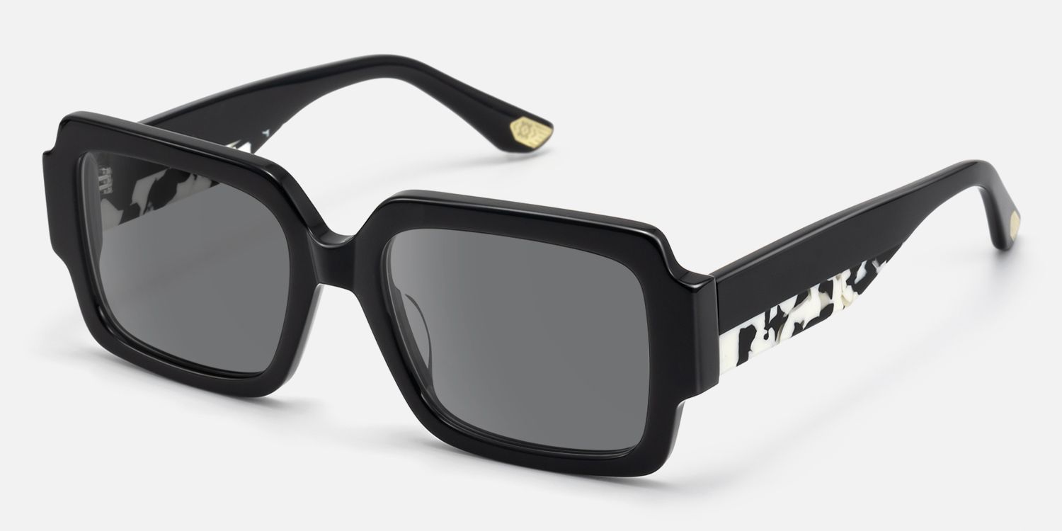 Axis - Gray Tint Black Art Deco Sunglasses | Vooglam Front View