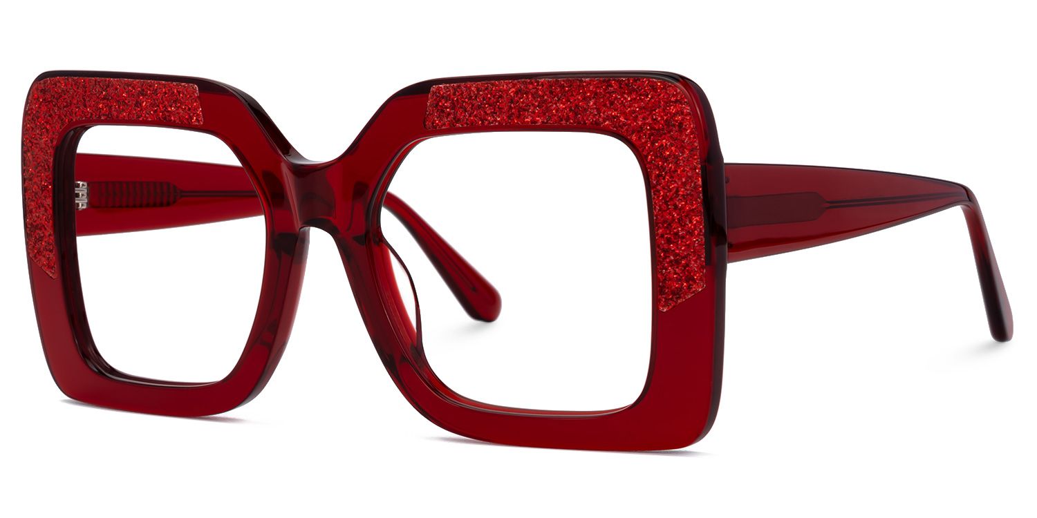 Hakeem - Square Red Eyeglasses | Vooglam Front View