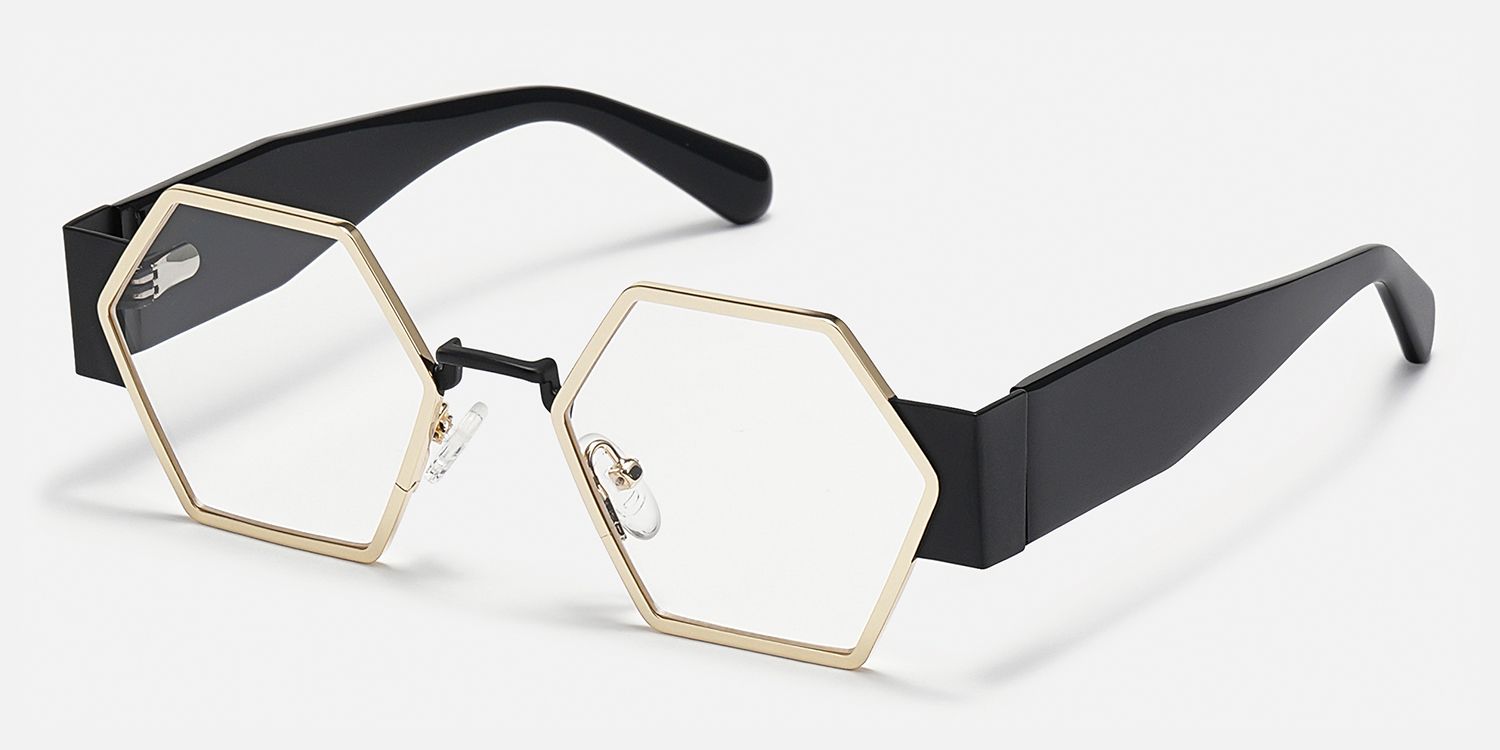 Lizzy - Geometric Gold Eyeglasses | Vooglam Front View