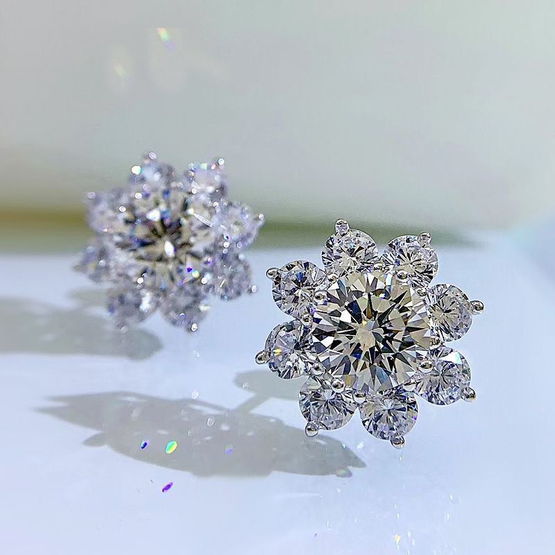 Delicate Diamond White Flower Pierced Earrings by Vooglam - Lifestyle Look