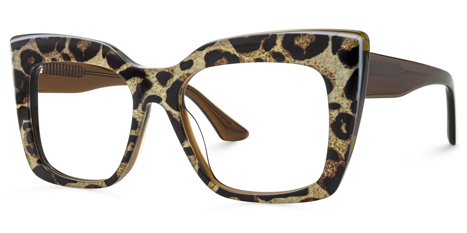 Reina - Bold Cheetah Print Square Frame Glasses | Vooglam Front View