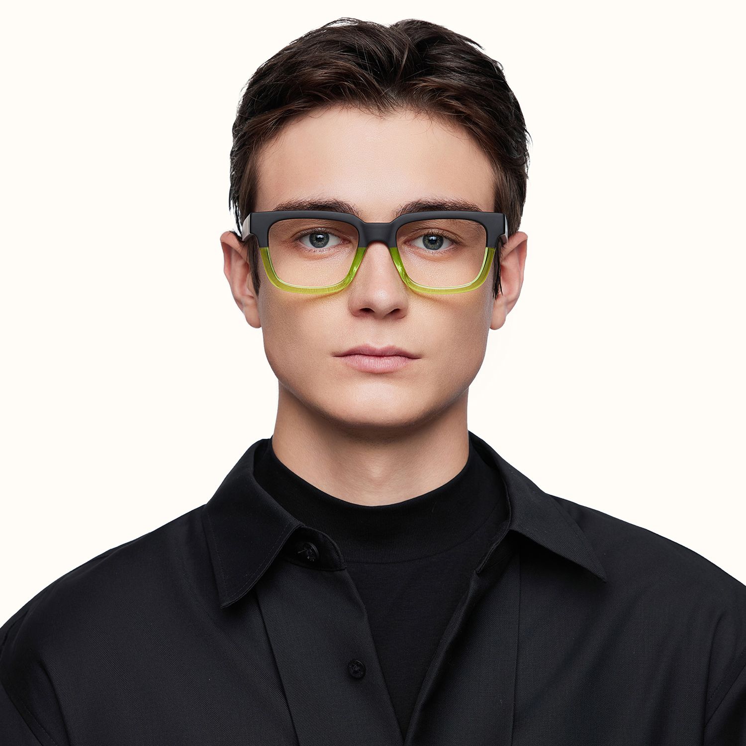 Strobe - Neon Green Matte Black Rectangle Glasses | Vooglam On Model 1