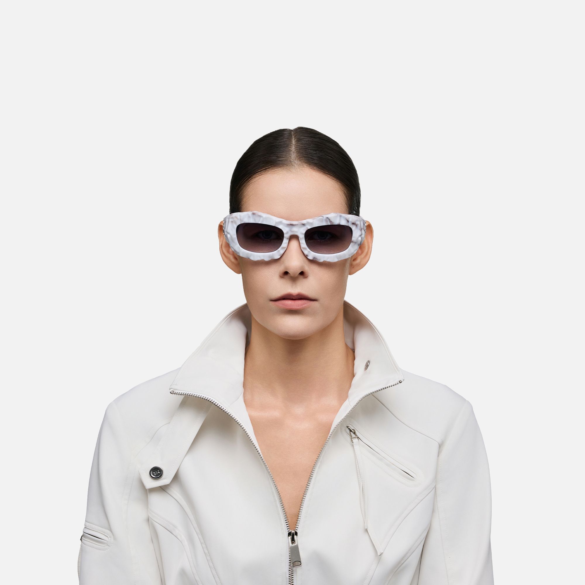 The Geologist - Marbled Gradient Gray Sunglasses | Vooglam On Model 1