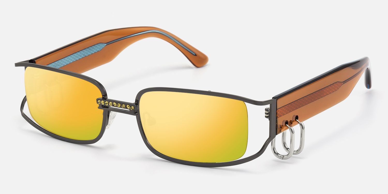 Riff - Rectangle Grey Sunglasses | Vooglam Front View