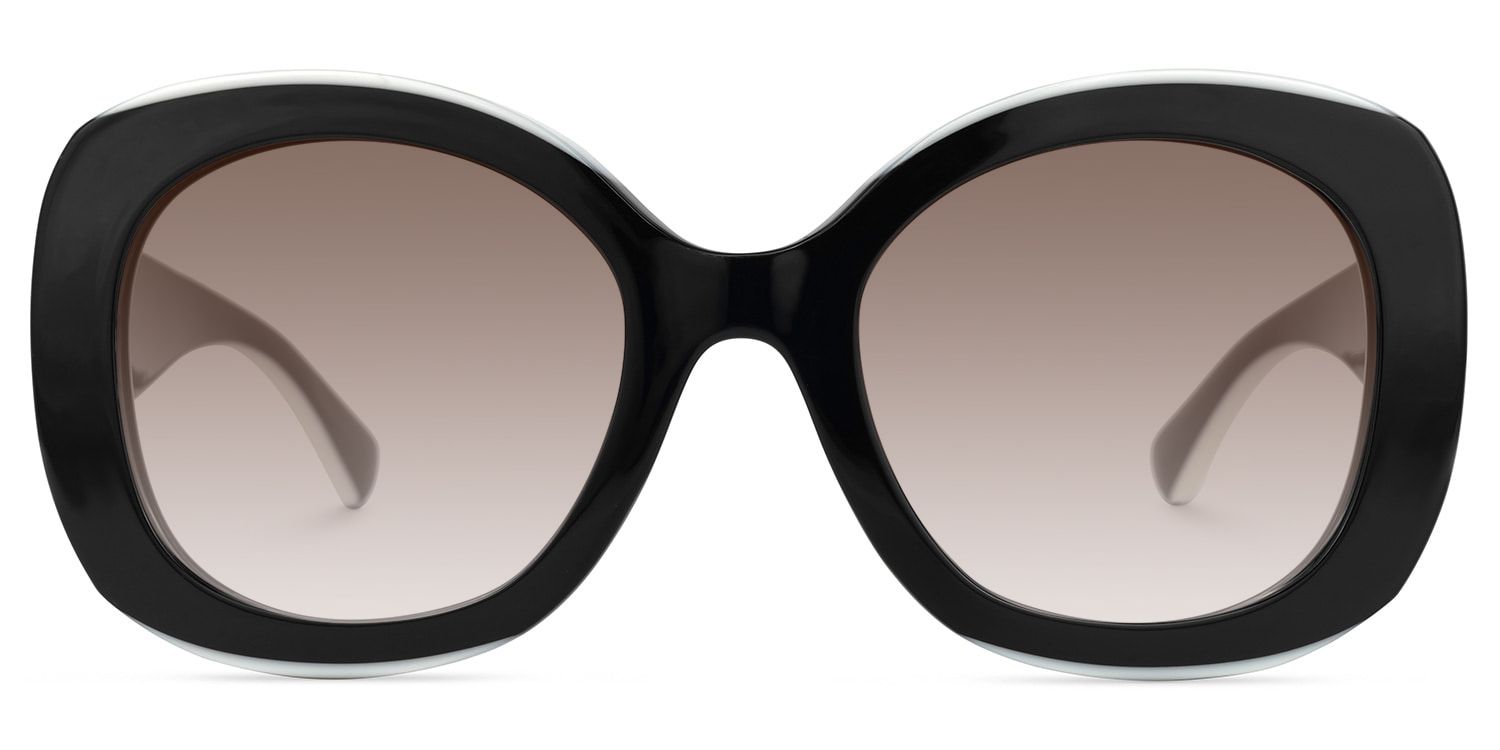 Frame Size of Athina - Oversized Black Round Frame Sunglasses | Vooglam