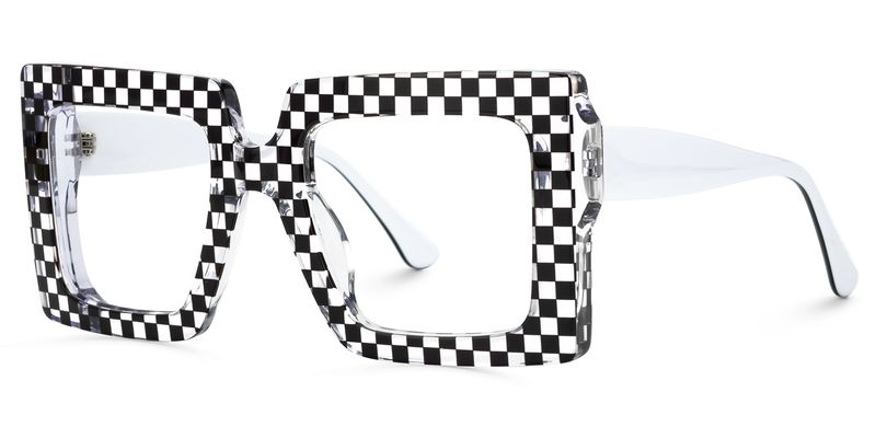 Ferial - Square Black & Crystal Checkered Glasses