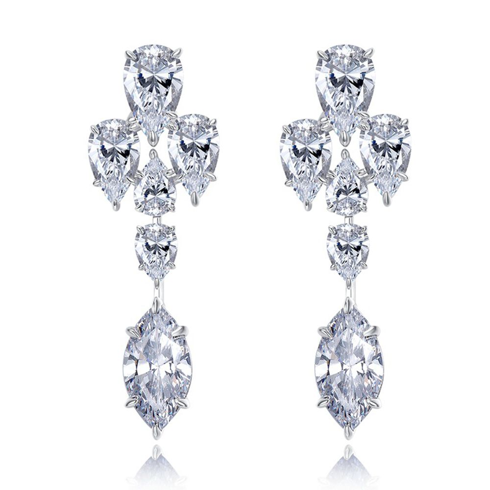 Stylish Diamond White Waterdrop Pierced Earrings by Vooglam - Front View