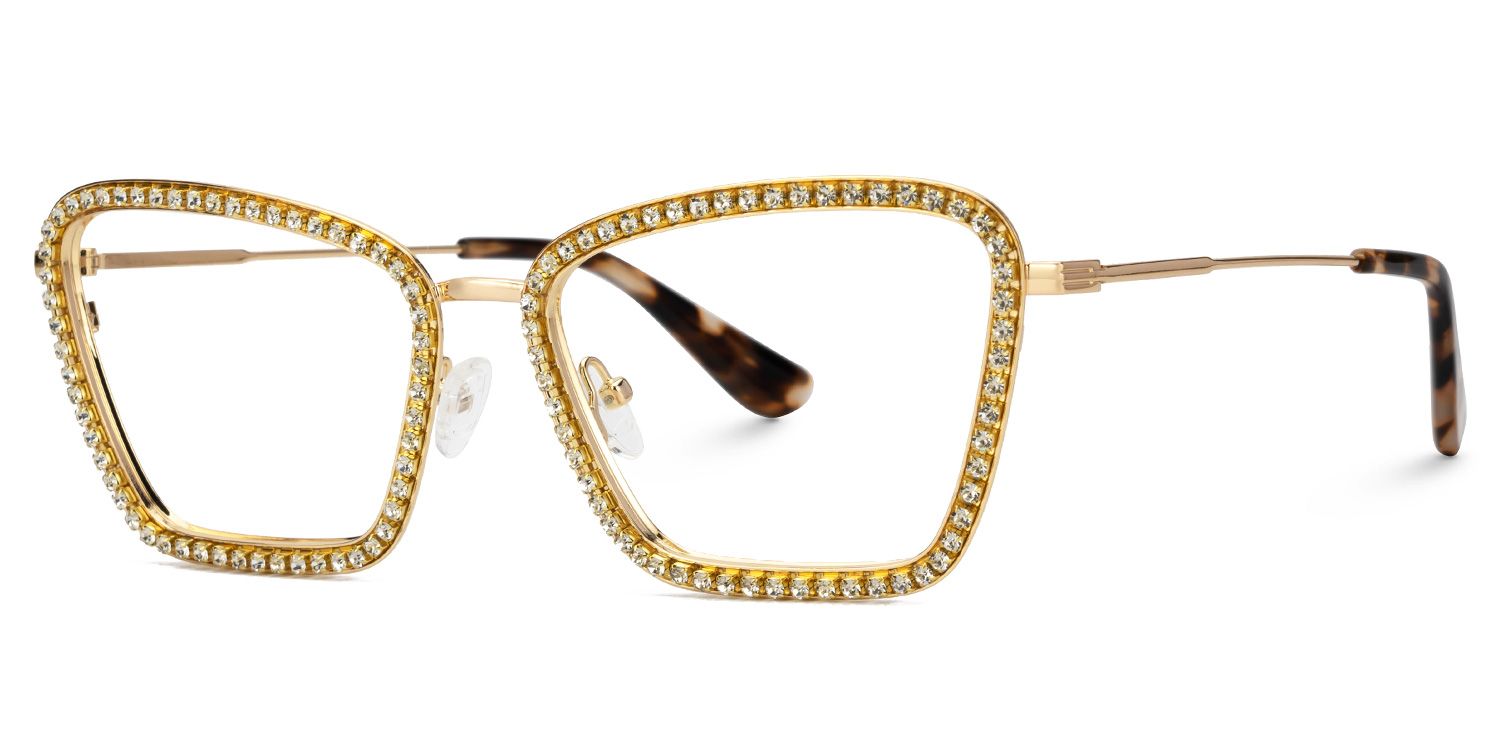 Feodora - Rectangle Gold Eyeglasses by Vooglam - Front View