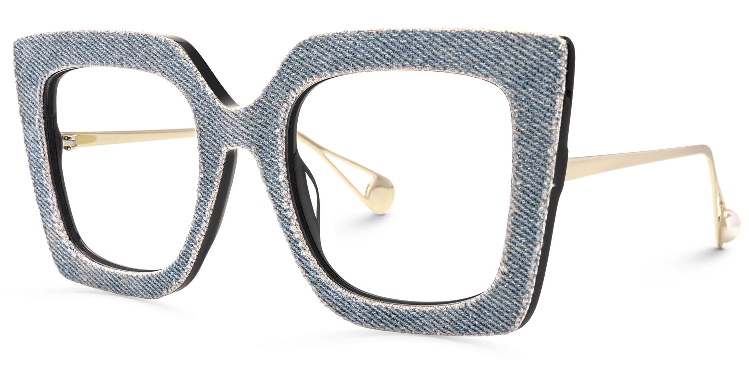 Faustus - Retro Blue Square Denim Glasses Frames | Vooglam Front View