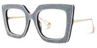 Faustus - Retro Blue Square Denim Glasses Frames | Vooglam Front View