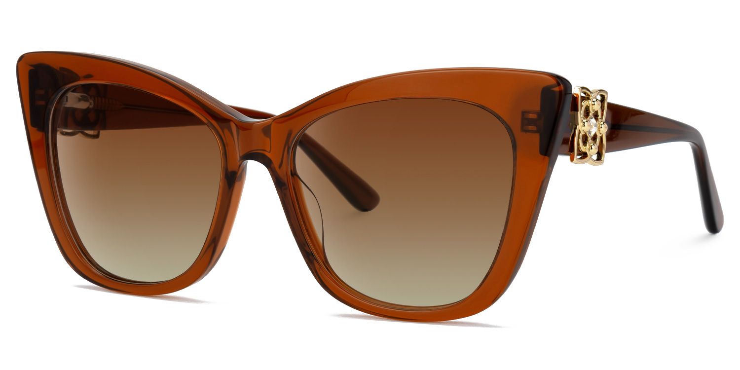 Ieuan - Cat Eye Brown Prescription Sunglasses by Vooglam - Front View
