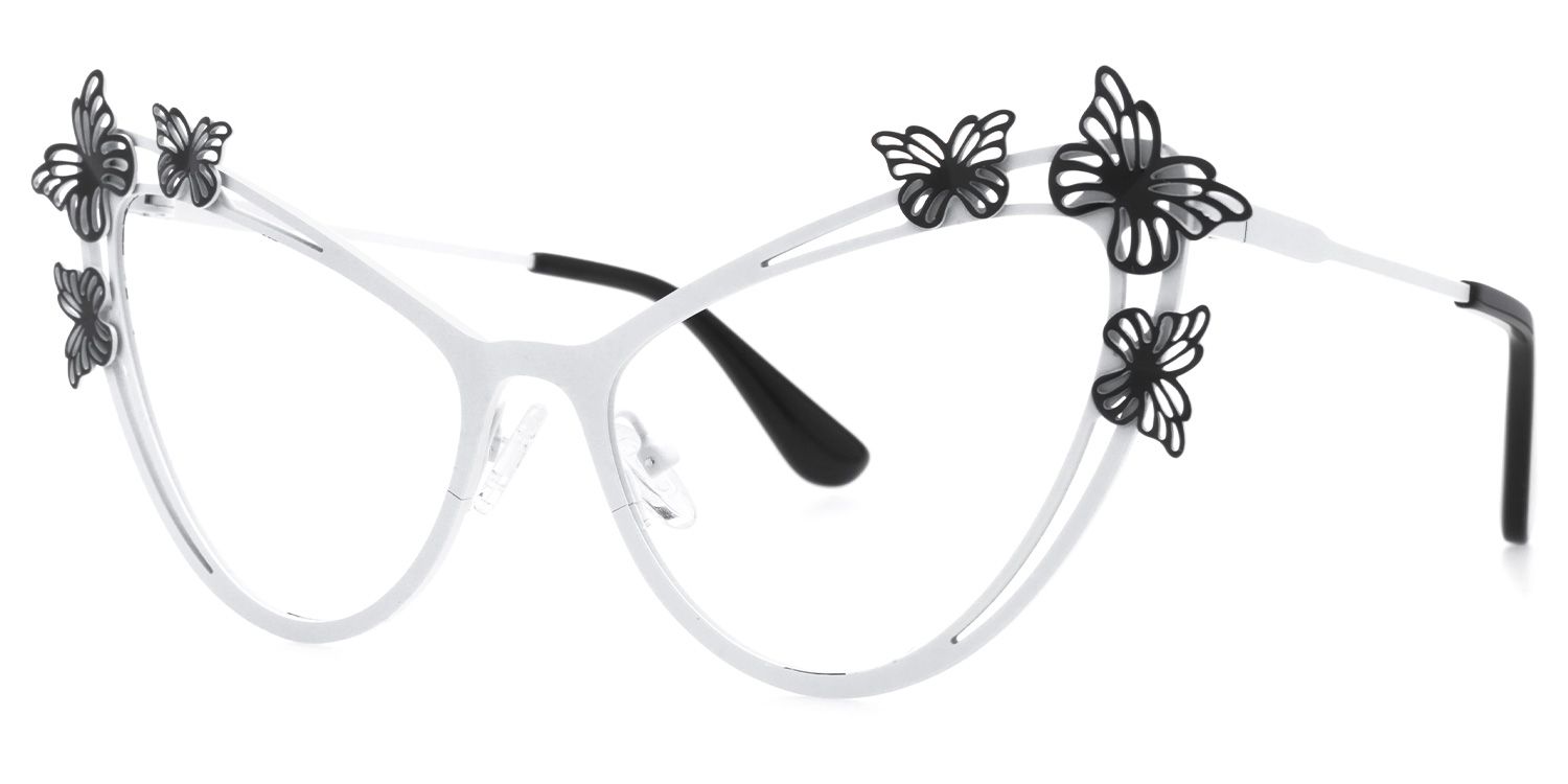 Elkan - Cat Eye White Eyeglasses | Vooglam Front View