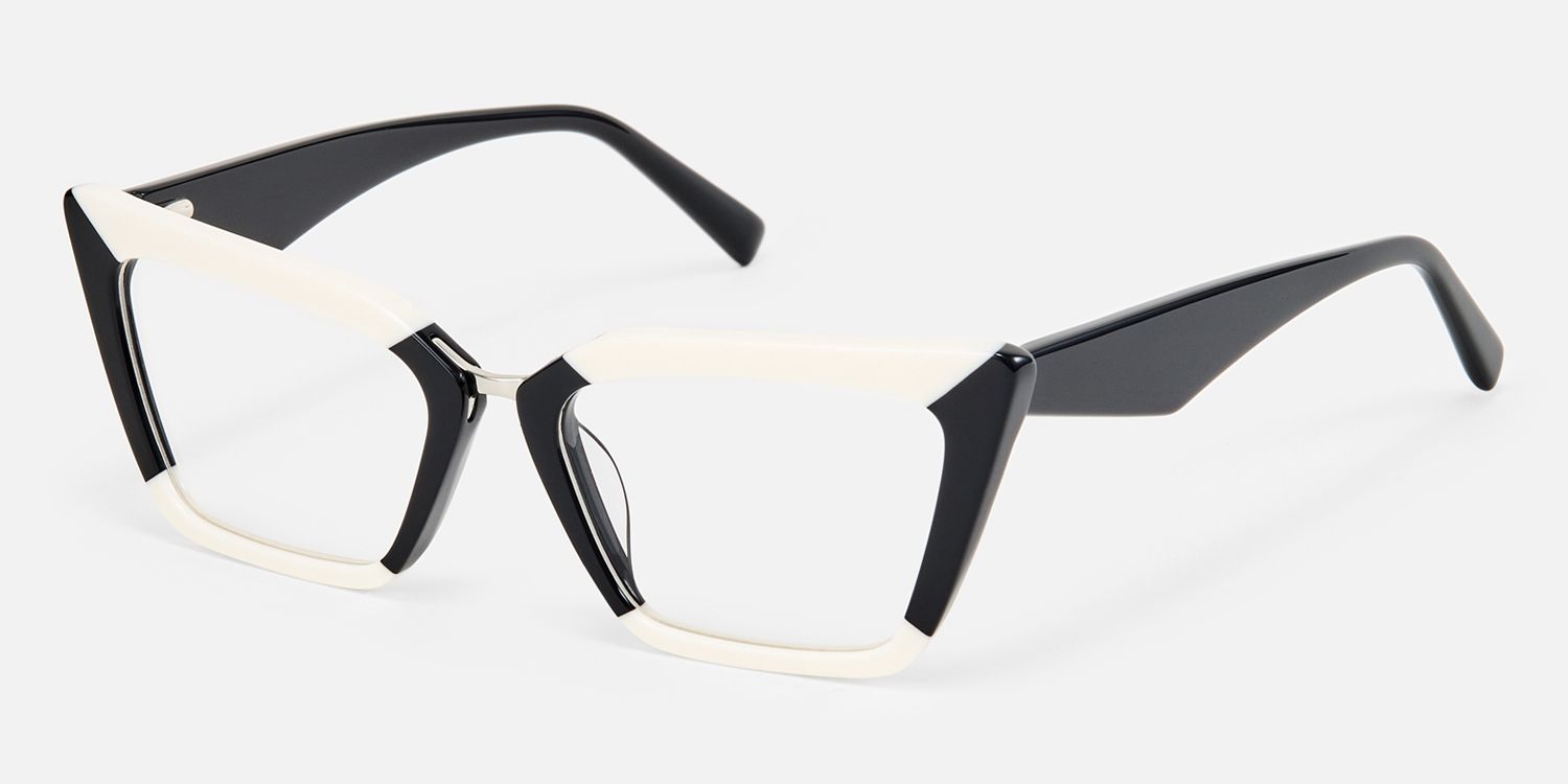 Petrie - Black & White Cat-Eye Glasses | Vooglam Front View