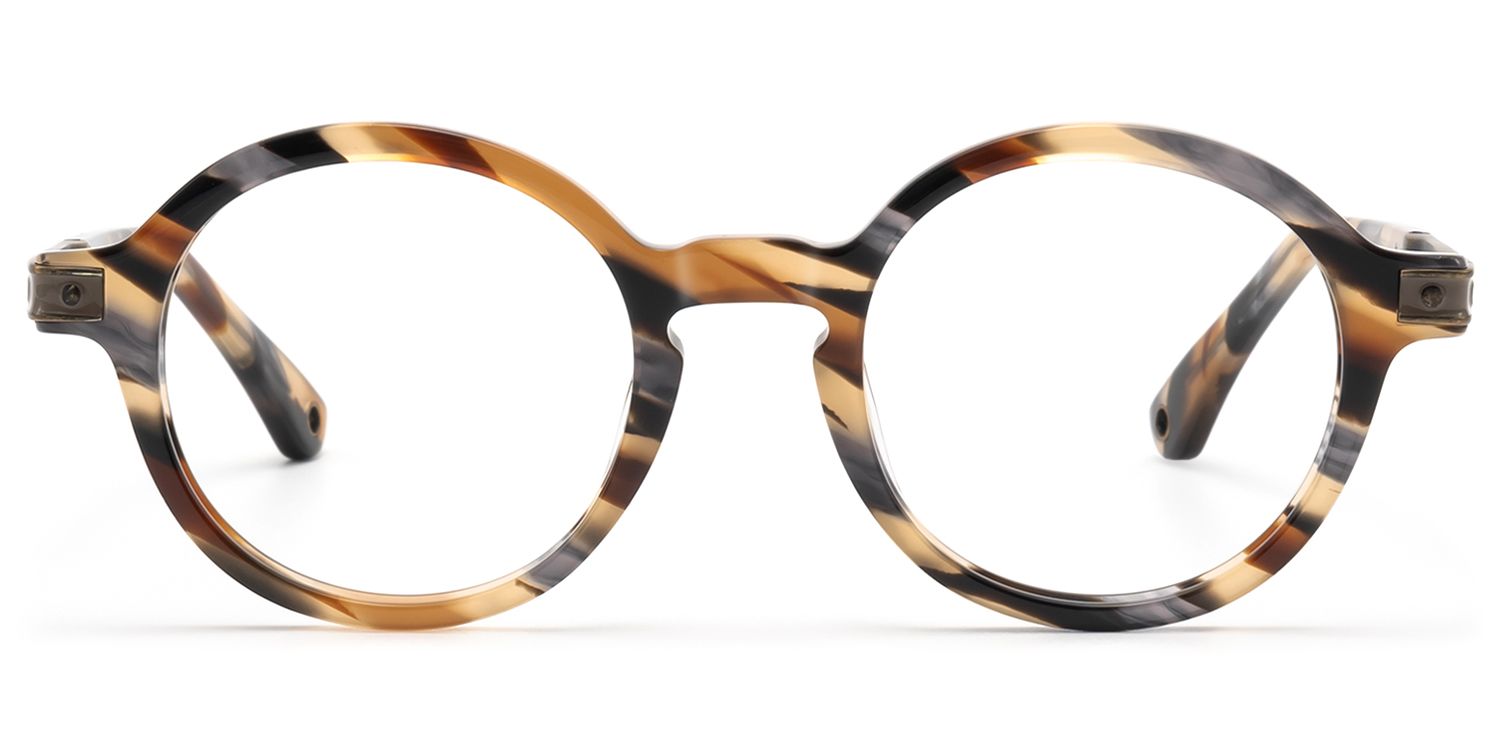 Frame Size of Lennon - Dark Brass Khaki Marbled Round Frames | Vooglam