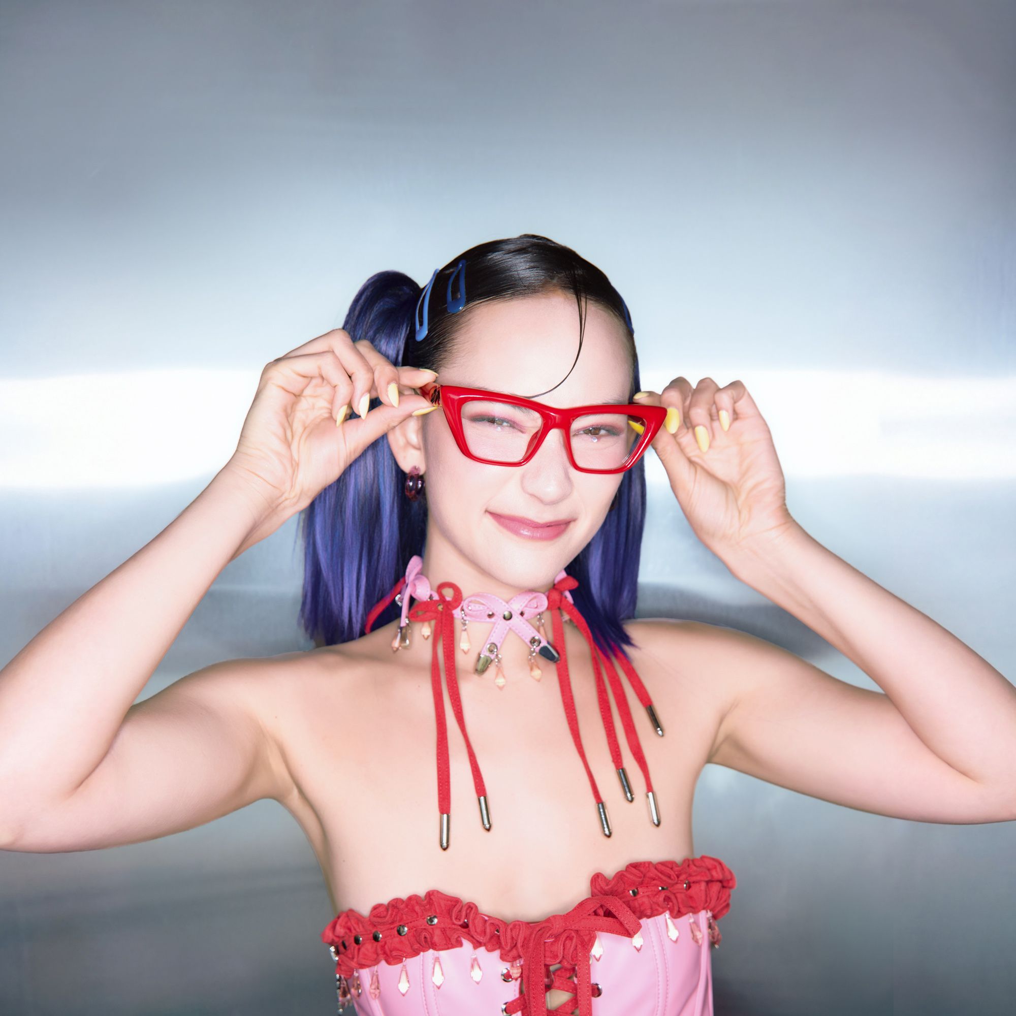Meguro - Puffy Red TR90 Cat Eye Rx Glasses | Vooglam On Model 1