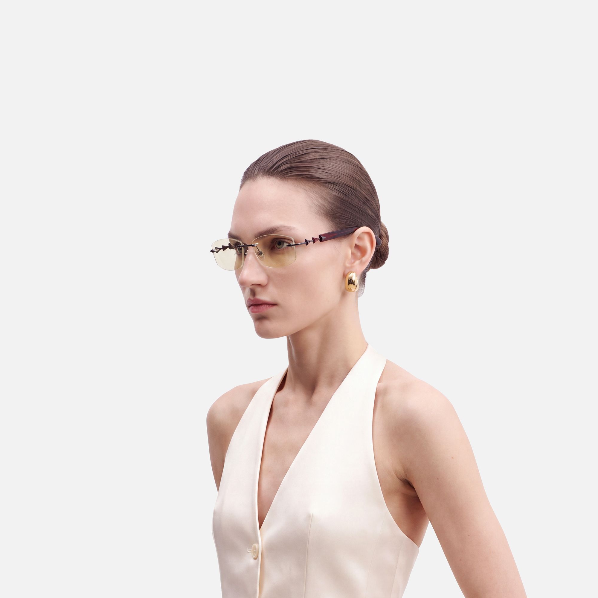 Fracture - Light Brown Tint Spike Sunglasses | Vooglam On Model 3