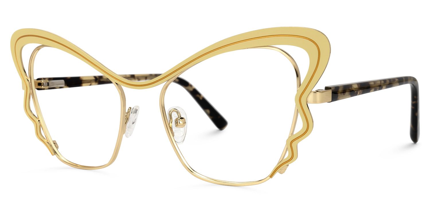 Adonia - Butterfly Yellow Eyeglasses | Vooglam Front View