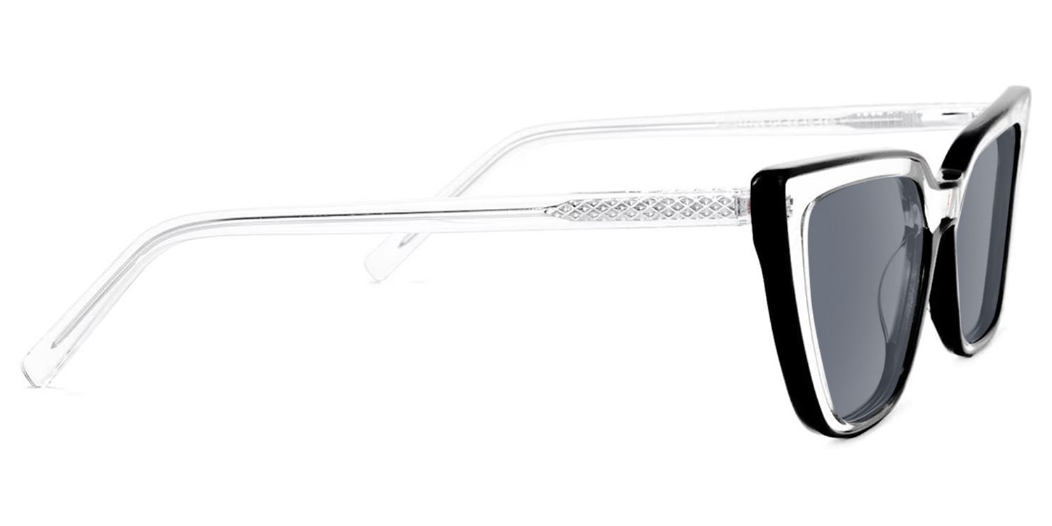 Lyuba - Rectangle Black Sunglasses by Vooglam - Product View 4
