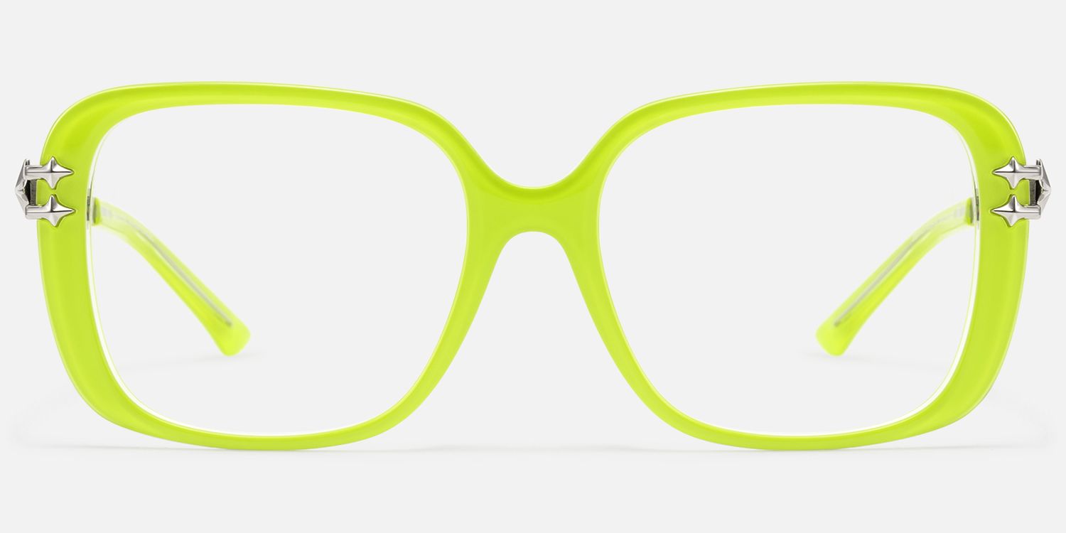 Nova - Neon Green Star Deco Double Wire Glasses by Vooglam - Angle View