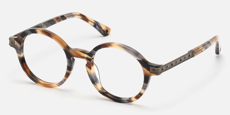 Lennon - Dark Brass Khaki Marbled Round Frames | Vooglam