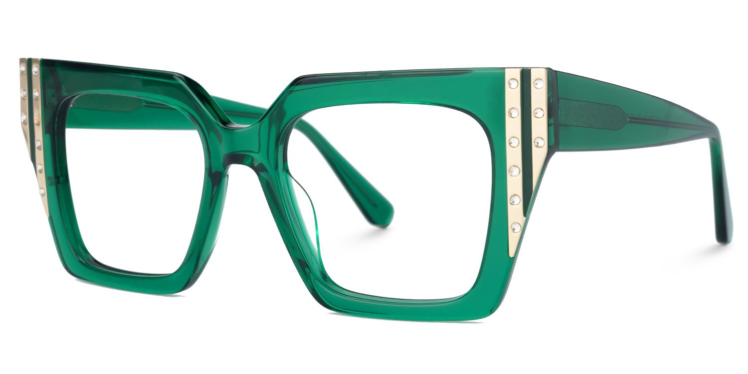 Ellaruth - Square Green Eyeglasses | Vooglam Front View