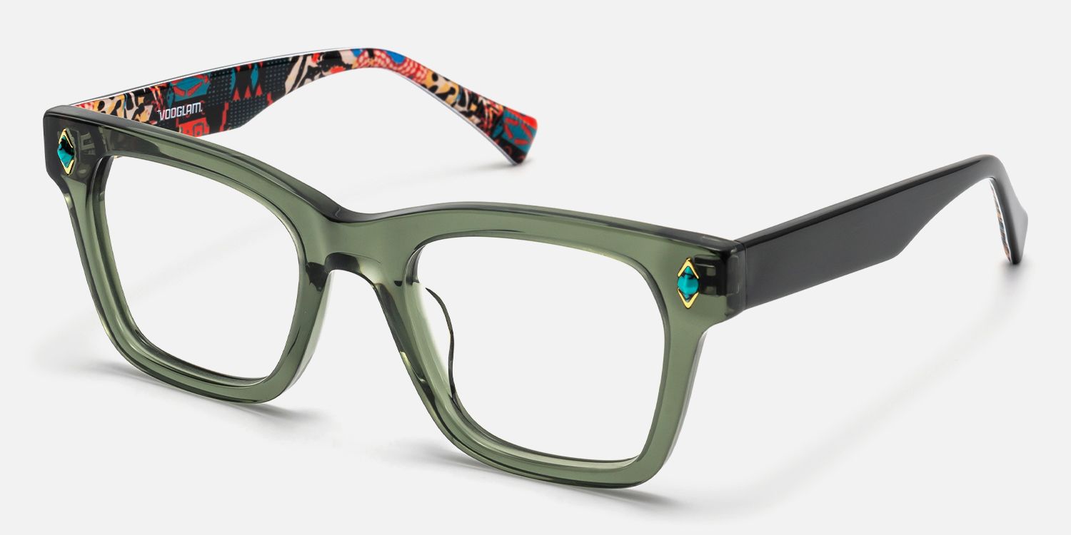 Adinkra - Square Green Eyeglasses | Vooglam Front View