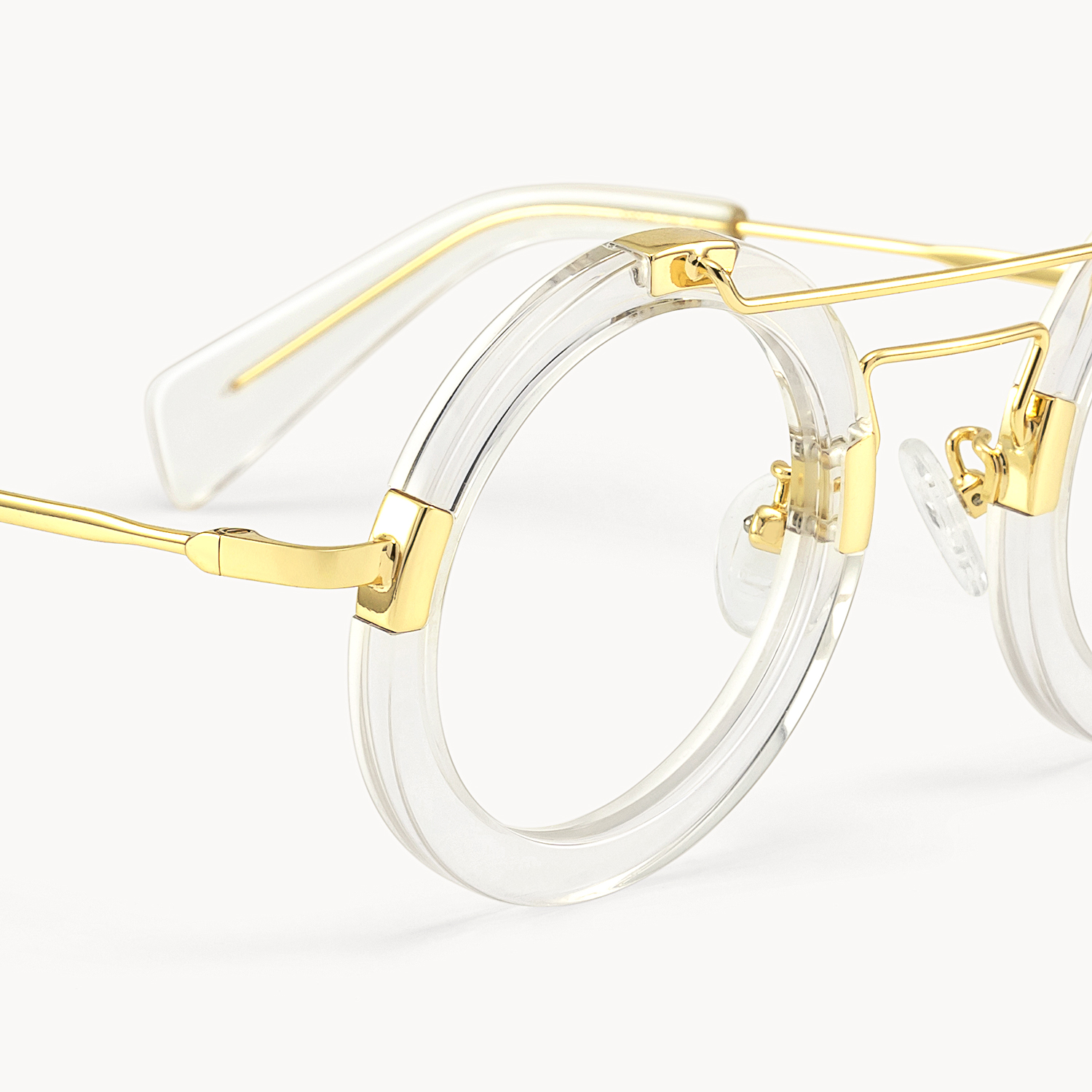 Perkins - Clear Round Retro Aviator Frame Glasses - 4
