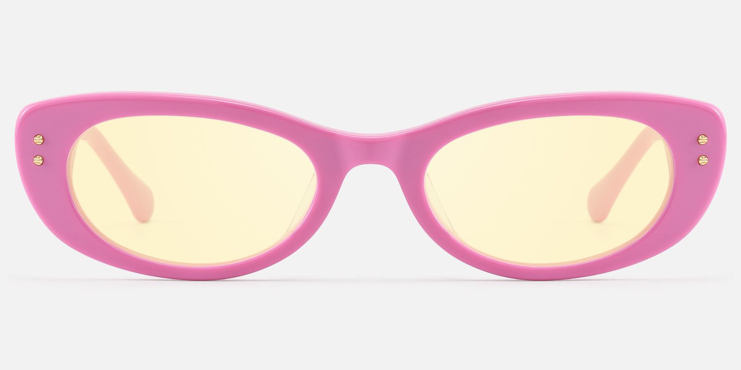 Ginza - Yellow Lens Pink Y2K Narrow Cat Eye Shades | Vooglam Angle View