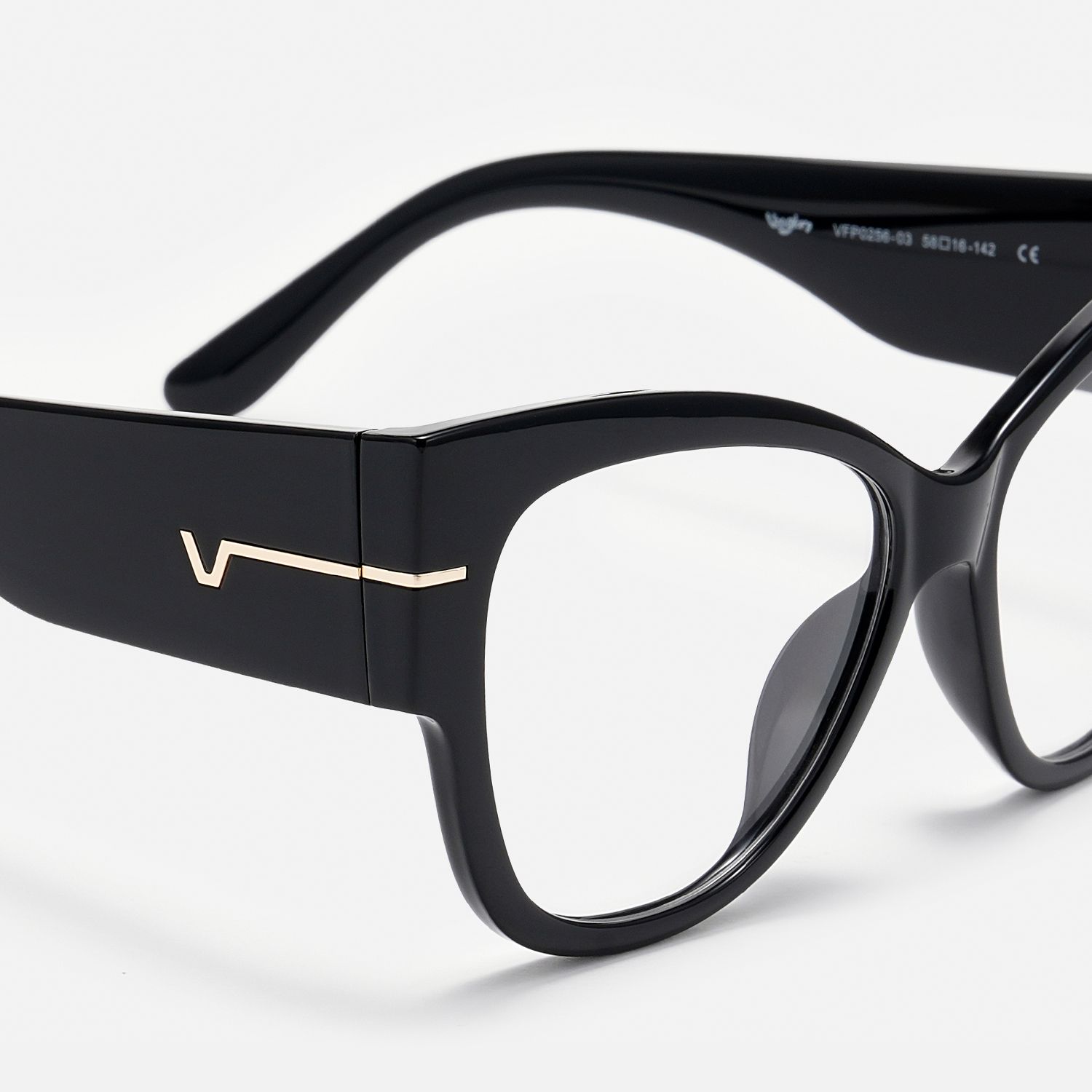 Elektra - Bold Black Cat-Eye Glasses with Gold Accents product detail 4