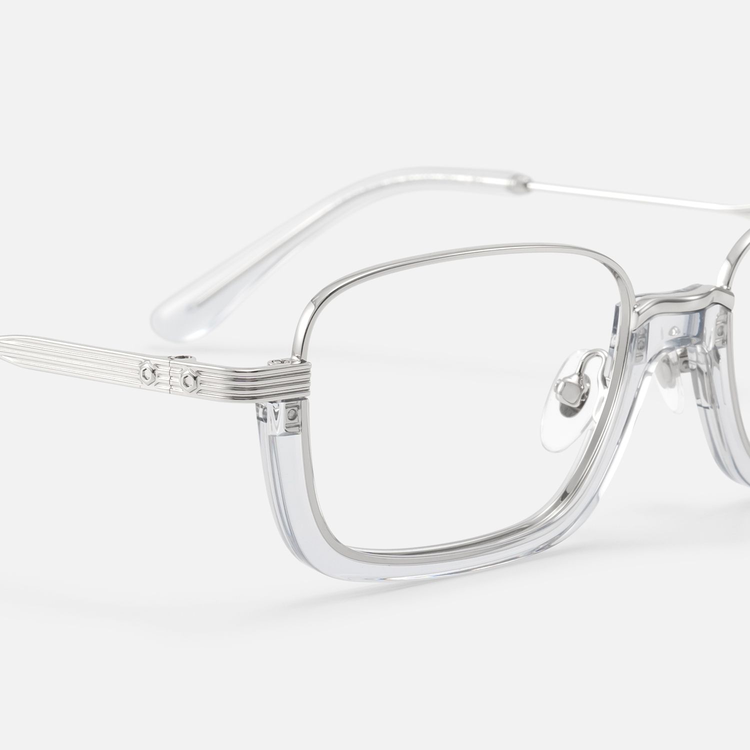 Basel - Translucent Gray Silver Oversized Glasses | Vooglam Design Details