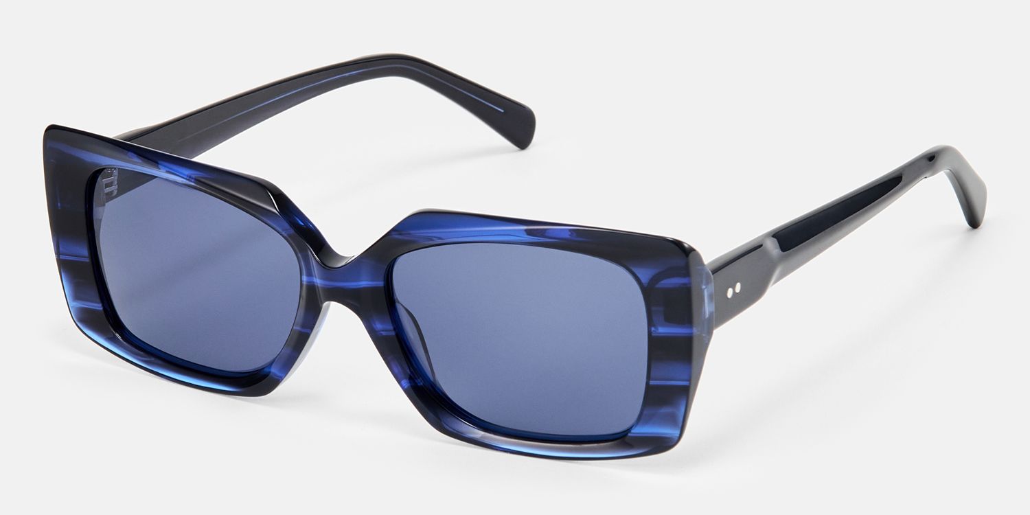 Stratus - Rectangle Blue Sunglasses | Vooglam Front View