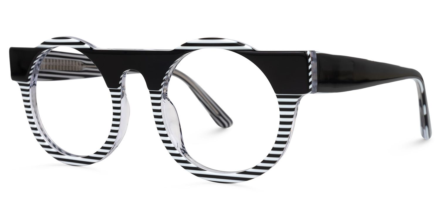 Egon - Round Black/White Eyeglasses | Vooglam Front View