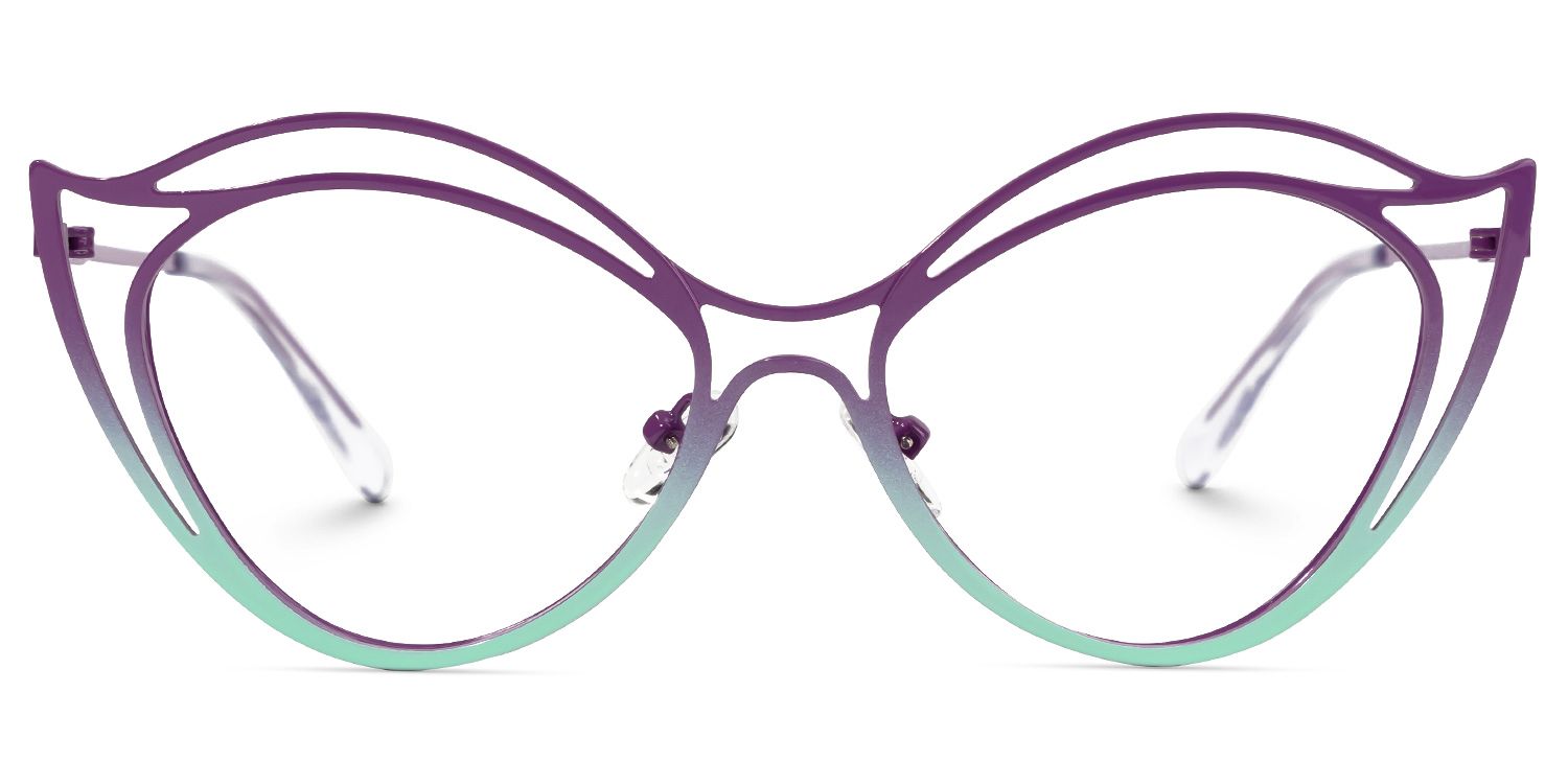 Hilleary - Geometric Purple/Green Eyeglasses by Vooglam - Angle View