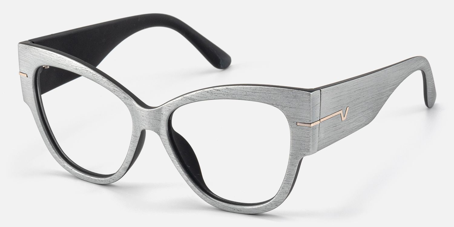 Elektra - Sleek Brushed Cat-Eye Designer Gray Glasses | Vooglam Front View