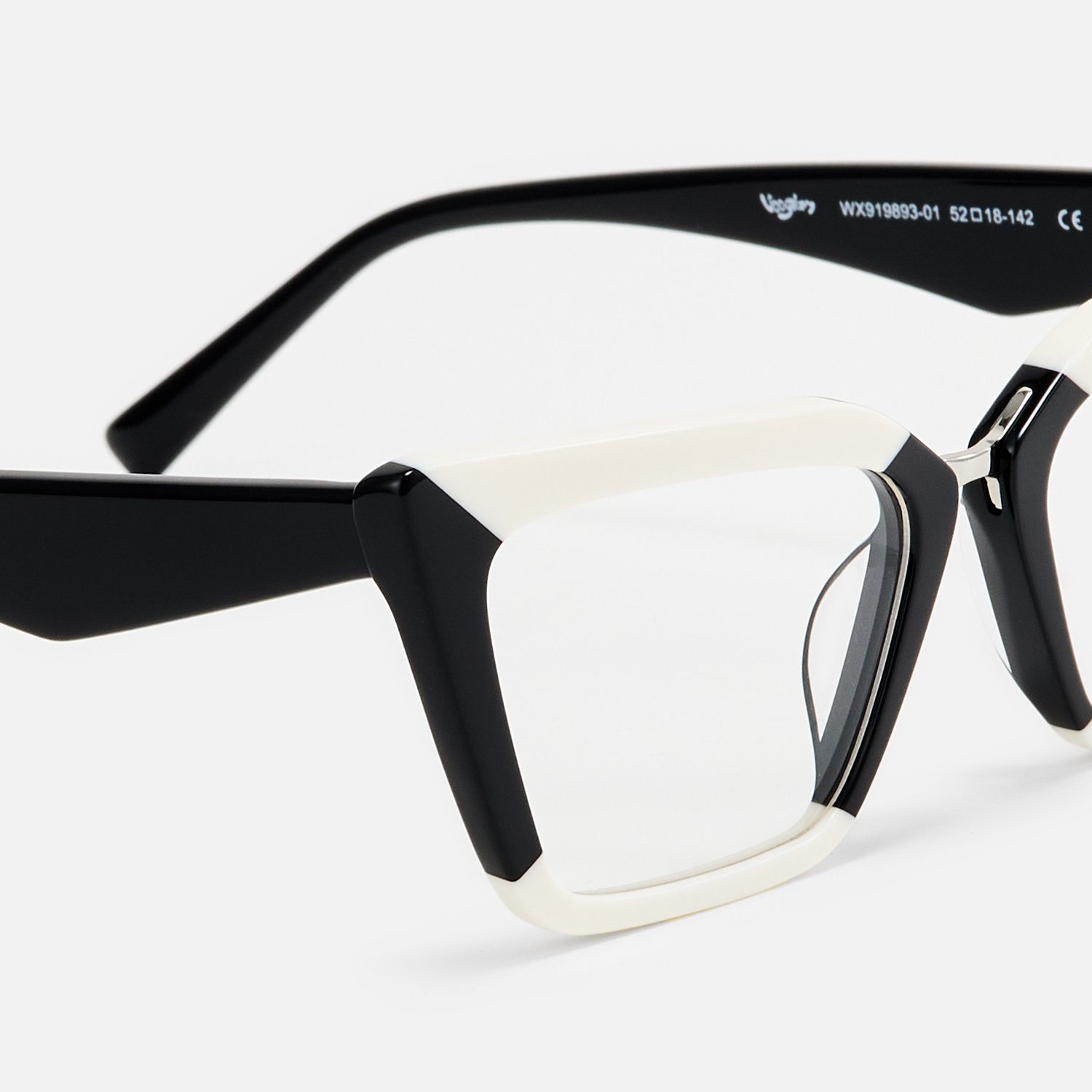 Petrie - Retro Bold Black & White Cat-Eye Glasses product detail 4