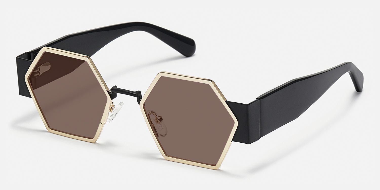Lizzy - Geometric Gold Sunglasses | Vooglam Front View