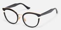 Retro Black Cat Eye Round Glasses Gold Accents