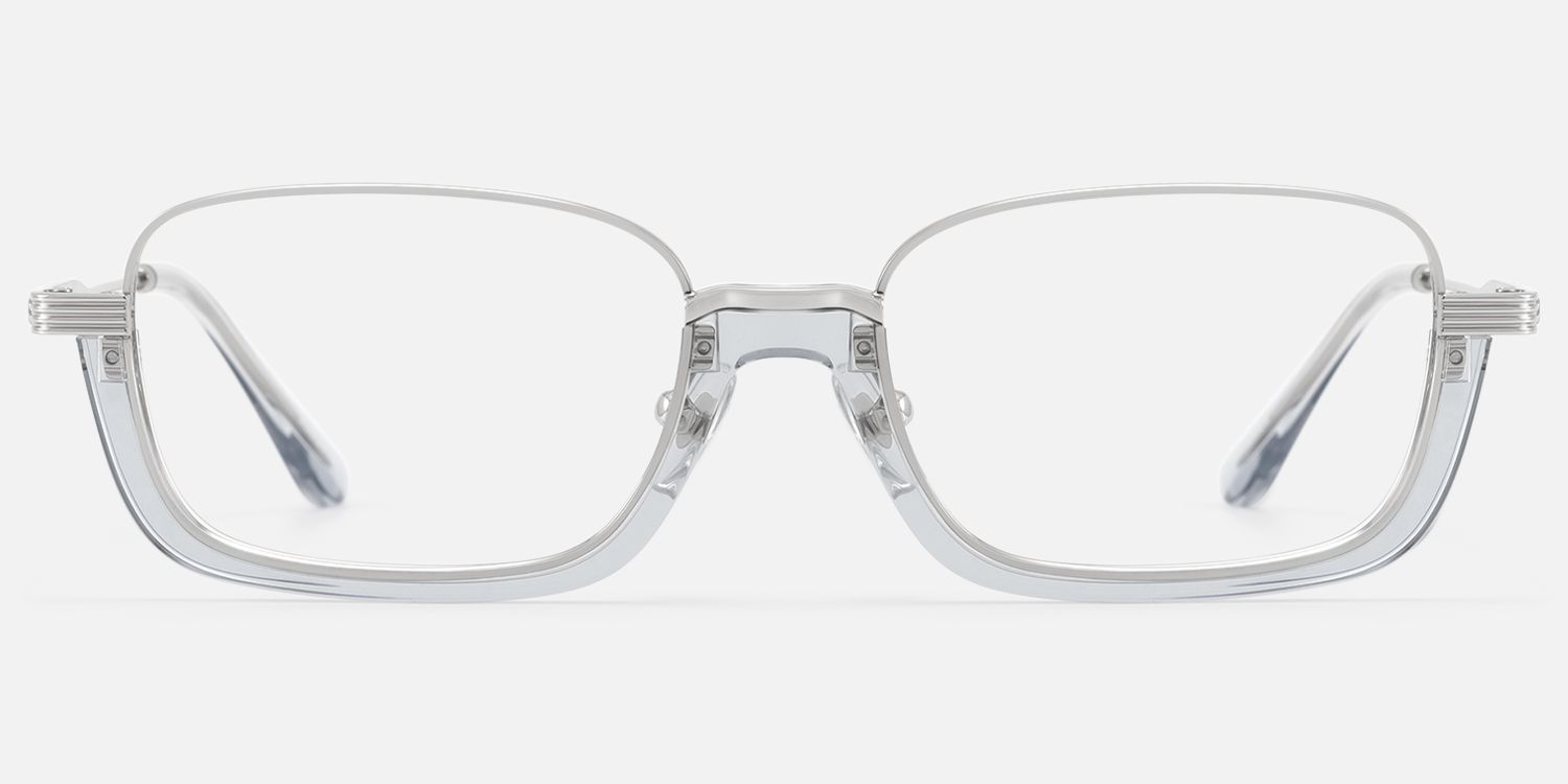 Basel - Translucent Gray Silver Oversized Glasses | Vooglam Angle View