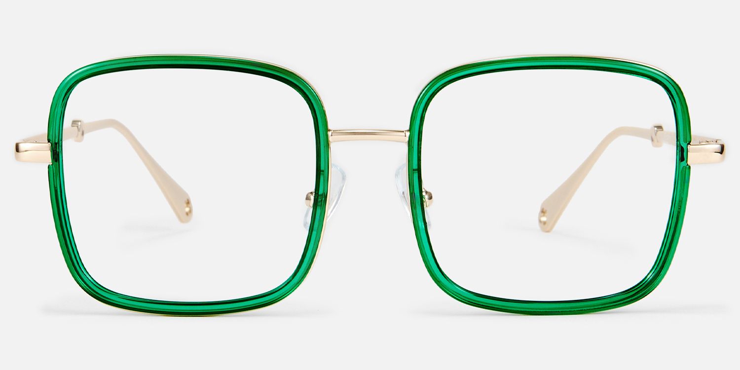 Jace - Trendy Green Square Glasses Gold Temples product detail 2